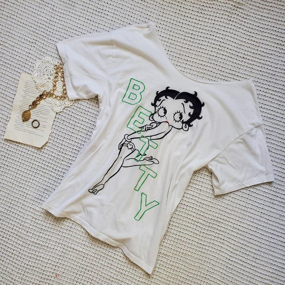 Betty boop off the shoulder embroidered tee shirt